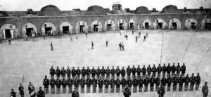 The photograph above is believed to be one of the only ones in existence to have captured a military baseball game during the Civil War. It features soldiers of Company G, 48th New York State Volunteers playing a game at Fort Pulaski, Georgia. (Courtesy of Fort Pulaski Military Park)